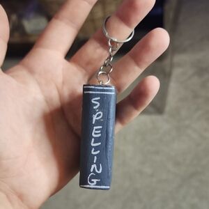 Black Wooden Keychain with White Lettering